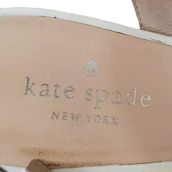 Kate Spade Tomas Wedges Sandals 8.5 White Cork Platform‎ Heel Leather Open-Toe - Picture 4 of 12